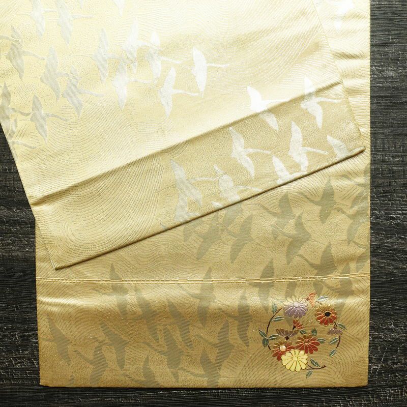 袋帯 六通柄 フォーマル用 正絹 人物・動物柄 箔 帯 黄・黄土色_画像15