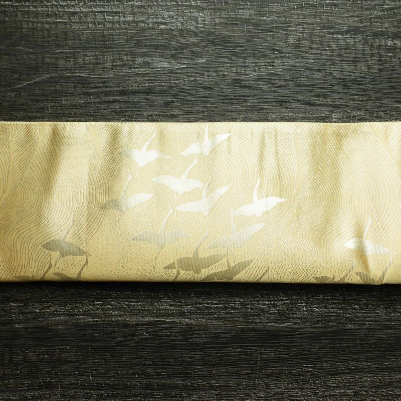 袋帯 六通柄 フォーマル用 正絹 人物・動物柄 箔 帯 黄・黄土色_画像16