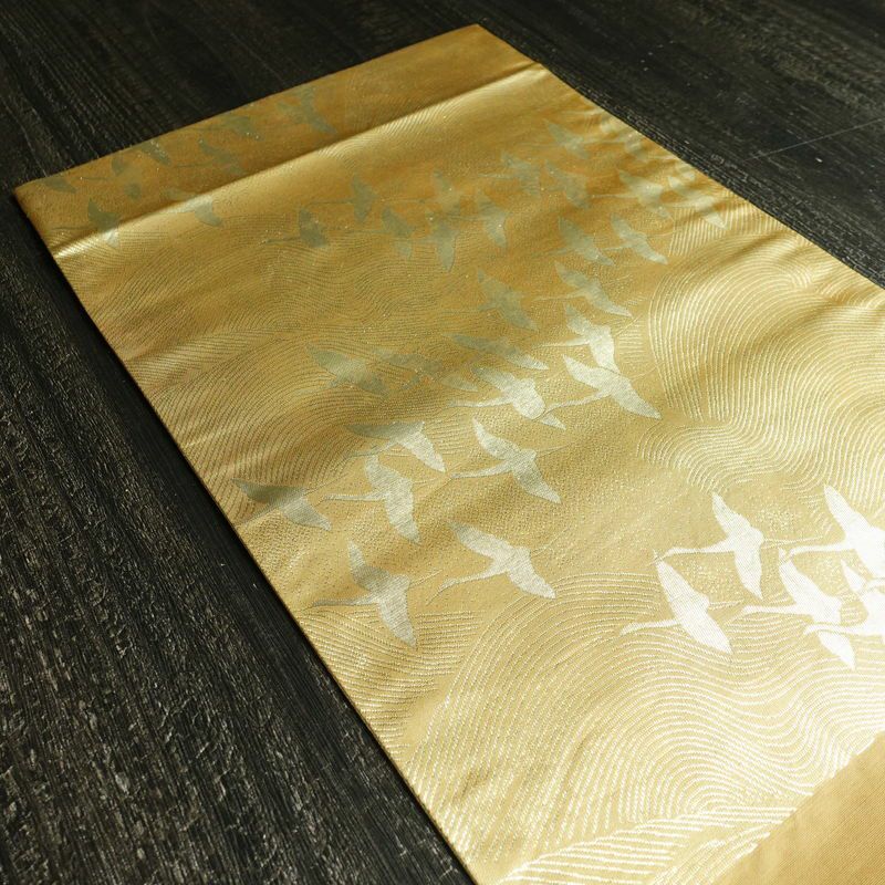 袋帯 六通柄 フォーマル用 正絹 人物・動物柄 箔 帯 黄・黄土色_画像19