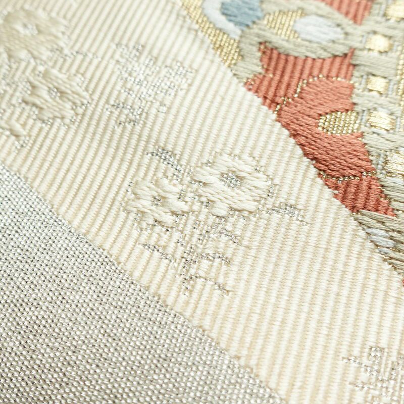 名古屋帯 太鼓柄 良品 正絹 幾何学柄・抽象柄 松葉仕立て 金糸 帯 金・銀_画像7