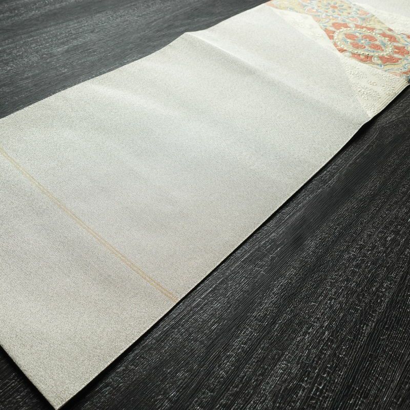 名古屋帯 太鼓柄 良品 正絹 幾何学柄・抽象柄 松葉仕立て 金糸 帯 金・銀_画像9