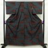 紬 正絹 幾何学柄・抽象柄 袷仕立て 身丈161.5cm 裄丈65.5cm 着物 青・紺_画像1
