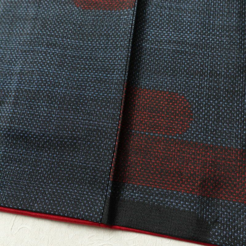 紬 正絹 幾何学柄・抽象柄 袷仕立て 身丈161.5cm 裄丈65.5cm 着物 青・紺_画像12