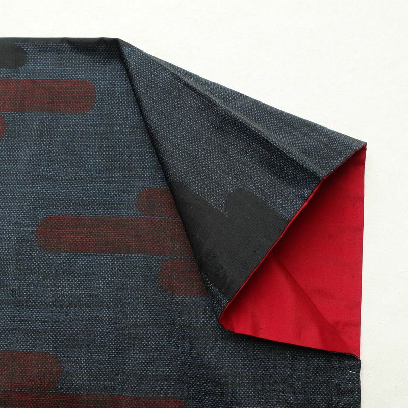 紬 正絹 幾何学柄・抽象柄 袷仕立て 身丈161.5cm 裄丈65.5cm 着物 青・紺_画像15