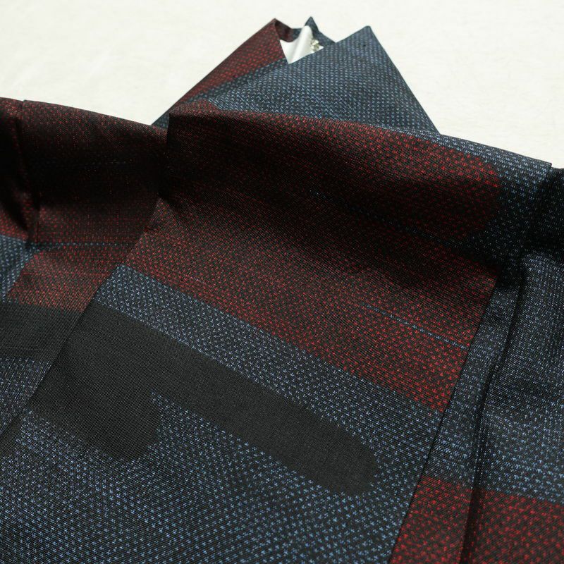 紬 正絹 幾何学柄・抽象柄 袷仕立て 身丈161.5cm 裄丈65.5cm 着物 青・紺_画像18