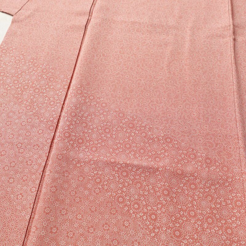 小紋 木下正夫 落款入り 縮緬 一つ紋付き 江戸小紋 付下小紋 正絹 花柄 袷仕立て 身丈152.5cm 裄丈65cm 着物 ピンク_画像5
