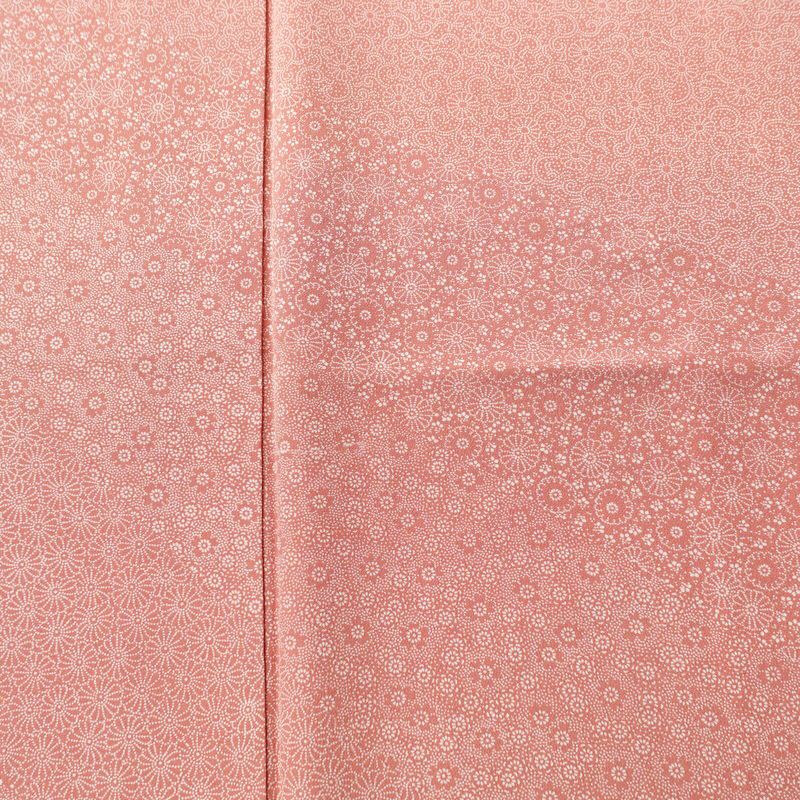 小紋 木下正夫 落款入り 縮緬 一つ紋付き 江戸小紋 付下小紋 正絹 花柄 袷仕立て 身丈152.5cm 裄丈65cm 着物 ピンク_画像6