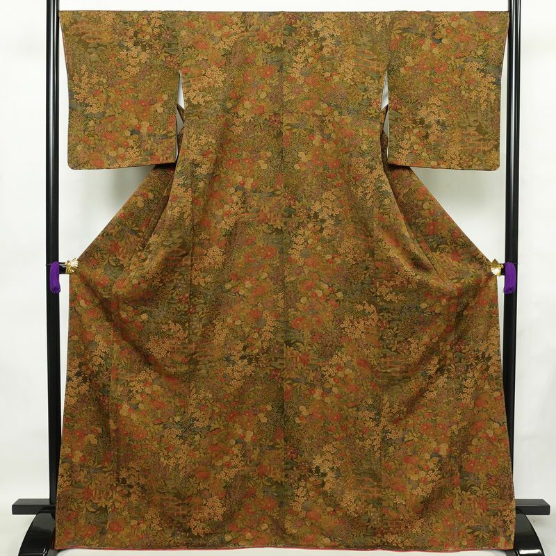 小紋 美品 しつけ糸付き 総柄 正絹 花柄 袷仕立て 身丈170cm 裄丈68cm 着物 多色使い_画像1
