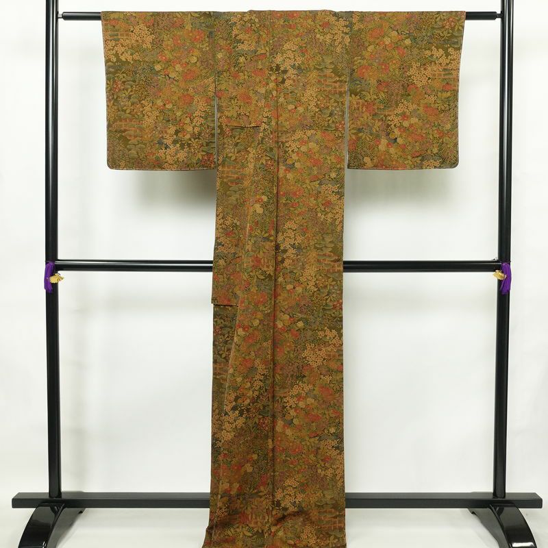 小紋 美品 しつけ糸付き 総柄 正絹 花柄 袷仕立て 身丈170cm 裄丈68cm 着物 多色使い_画像2