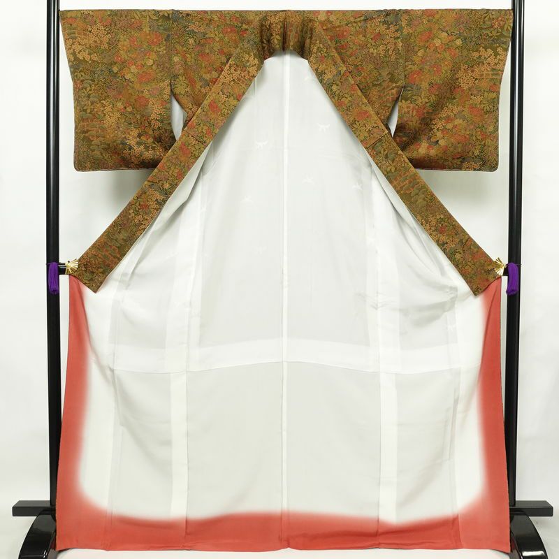 小紋 美品 しつけ糸付き 総柄 正絹 花柄 袷仕立て 身丈170cm 裄丈68cm 着物 多色使い_画像3