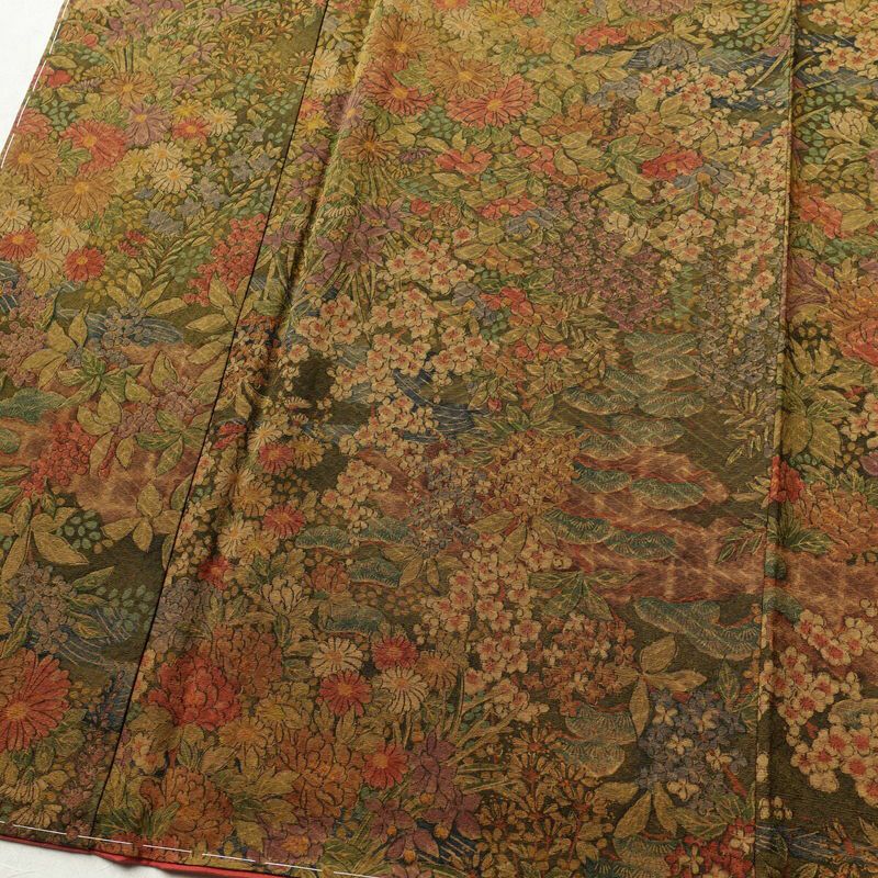 小紋 美品 しつけ糸付き 総柄 正絹 花柄 袷仕立て 身丈170cm 裄丈68cm 着物 多色使い_画像4