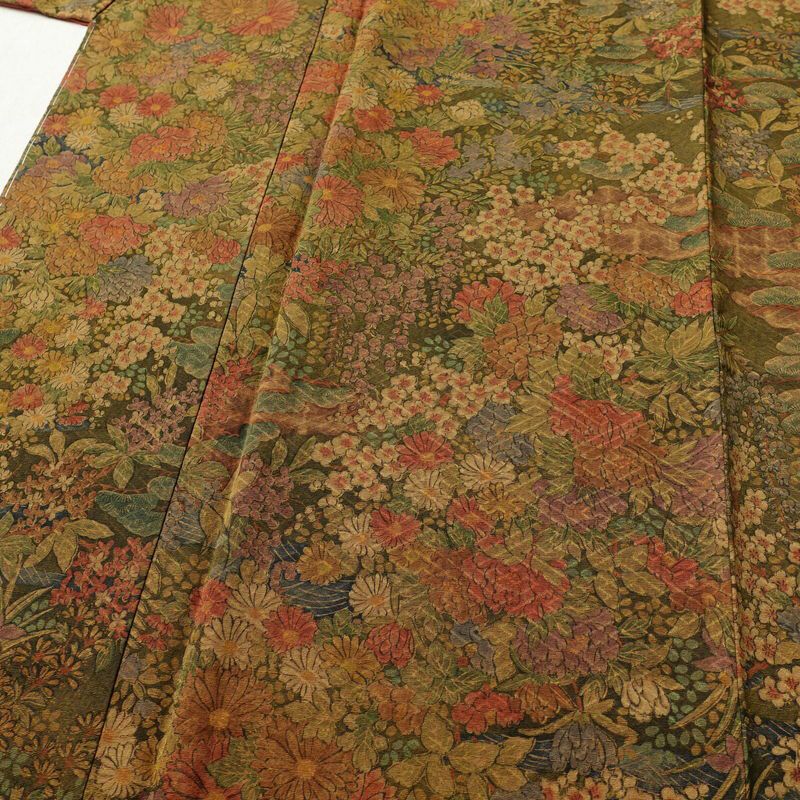 小紋 美品 しつけ糸付き 総柄 正絹 花柄 袷仕立て 身丈170cm 裄丈68cm 着物 多色使い_画像5