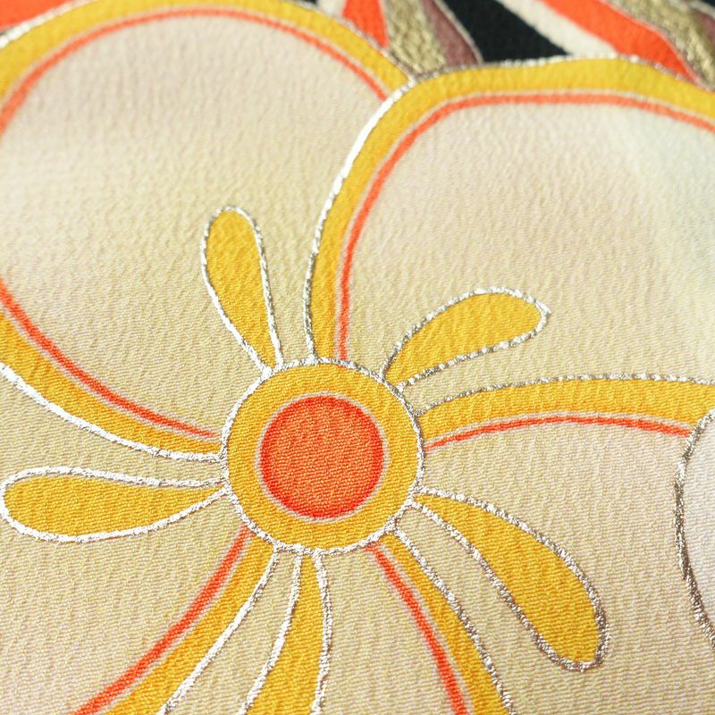 振袖 良品 ポリエステル 古典柄 袷仕立て 身丈169.5cm 裄丈68.5cm 箔 金彩 フォーマル 二十歳 着物 多色使い_画像8