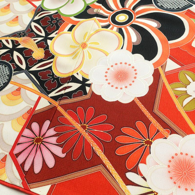 振袖 良品 ポリエステル 古典柄 袷仕立て 身丈169.5cm 裄丈68.5cm 箔 金彩 フォーマル 二十歳 着物 多色使い_画像12