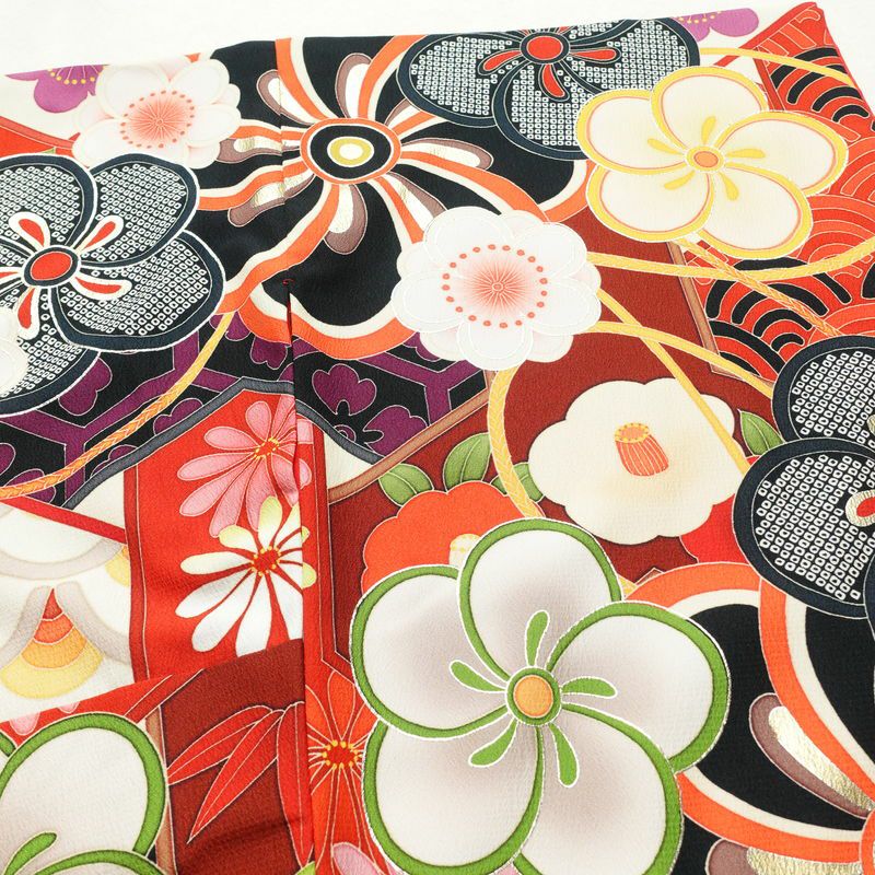 振袖 良品 ポリエステル 古典柄 袷仕立て 身丈169.5cm 裄丈68.5cm 箔 金彩 フォーマル 二十歳 着物 多色使い_画像13