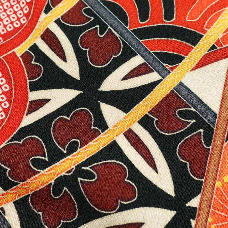 振袖 良品 ポリエステル 古典柄 袷仕立て 身丈169.5cm 裄丈68.5cm 箔 金彩 フォーマル 二十歳 着物 多色使い_画像18