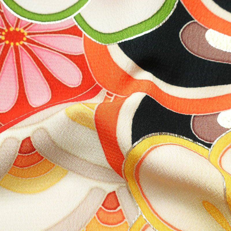 振袖 良品 ポリエステル 古典柄 袷仕立て 身丈169.5cm 裄丈68.5cm 箔 金彩 フォーマル 二十歳 着物 多色使い_画像21