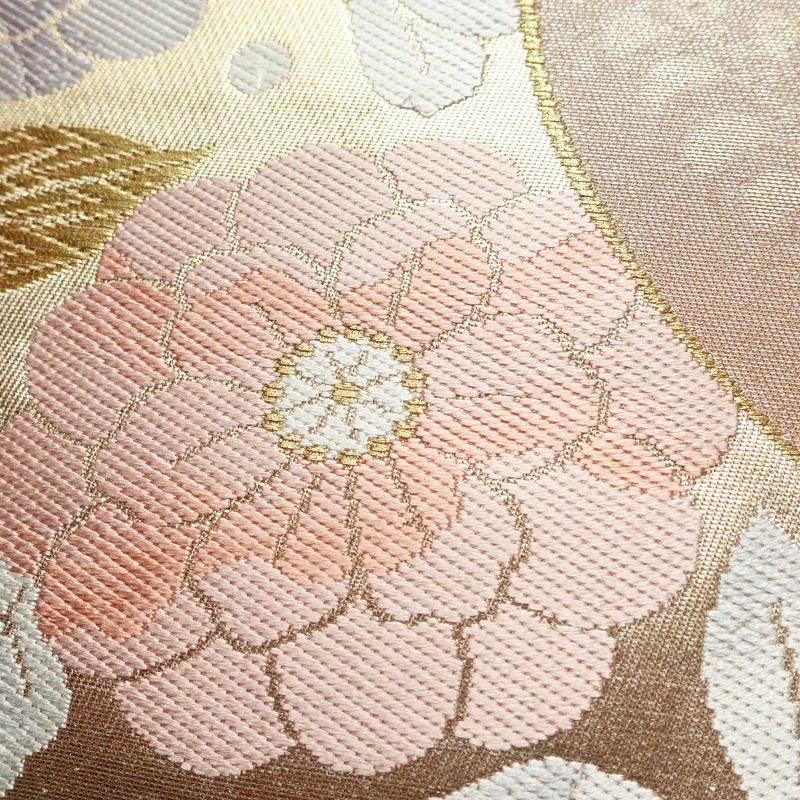 袋帯 六通柄 フォーマル用 正絹 花柄 箔 金糸 帯 サーモンピンク ピンク_画像3