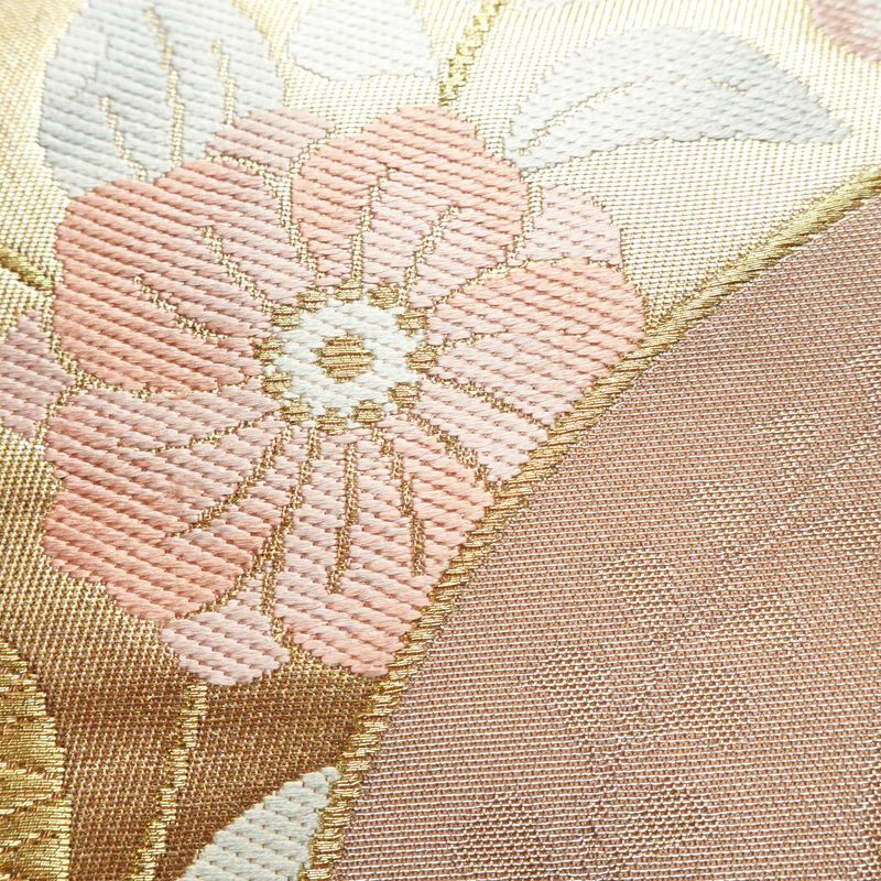袋帯 六通柄 フォーマル用 正絹 花柄 箔 金糸 帯 サーモンピンク ピンク_画像4