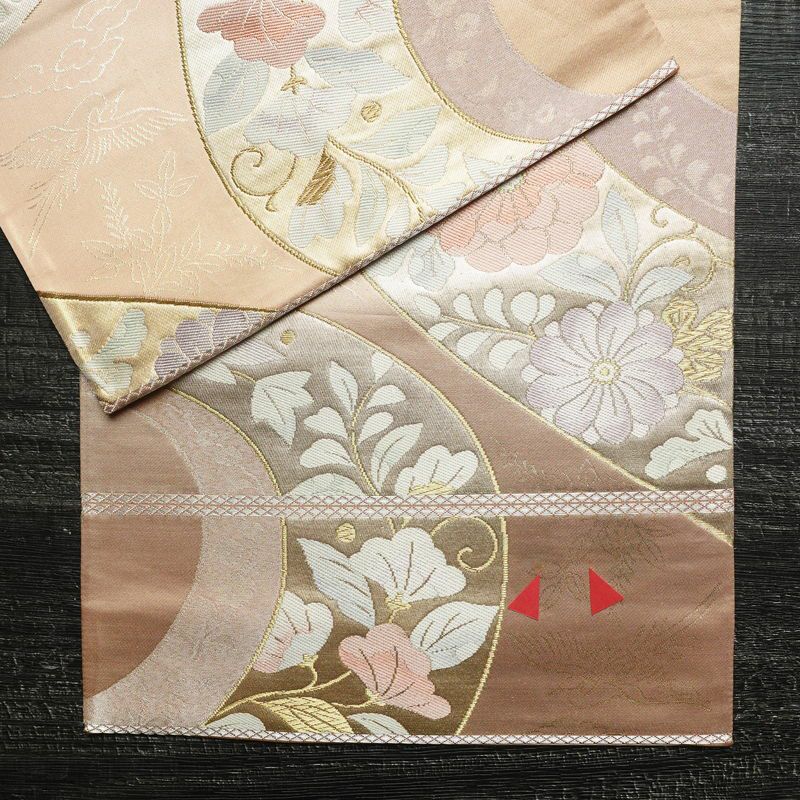 袋帯 六通柄 フォーマル用 正絹 花柄 箔 金糸 帯 サーモンピンク ピンク_画像13