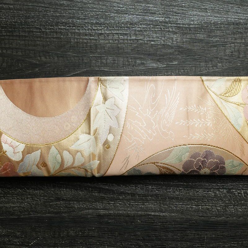 袋帯 六通柄 フォーマル用 正絹 花柄 箔 金糸 帯 サーモンピンク ピンク_画像15