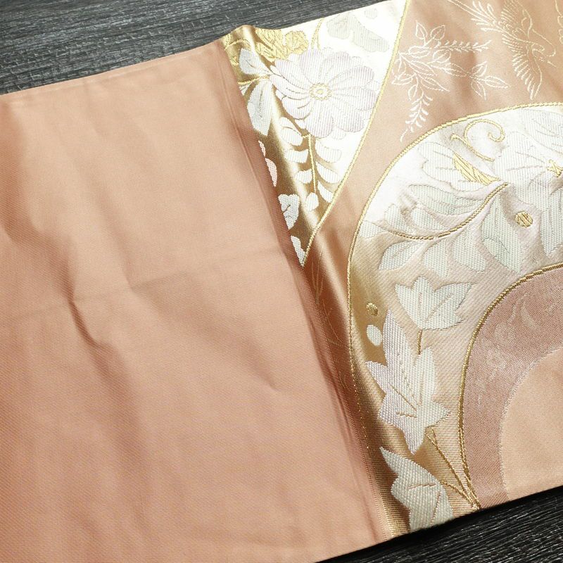 袋帯 六通柄 フォーマル用 正絹 花柄 箔 金糸 帯 サーモンピンク ピンク_画像17