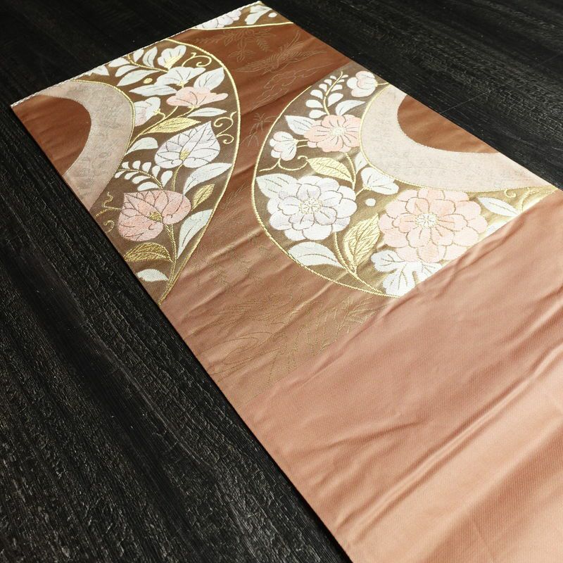 袋帯 六通柄 フォーマル用 正絹 花柄 箔 金糸 帯 サーモンピンク ピンク_画像19