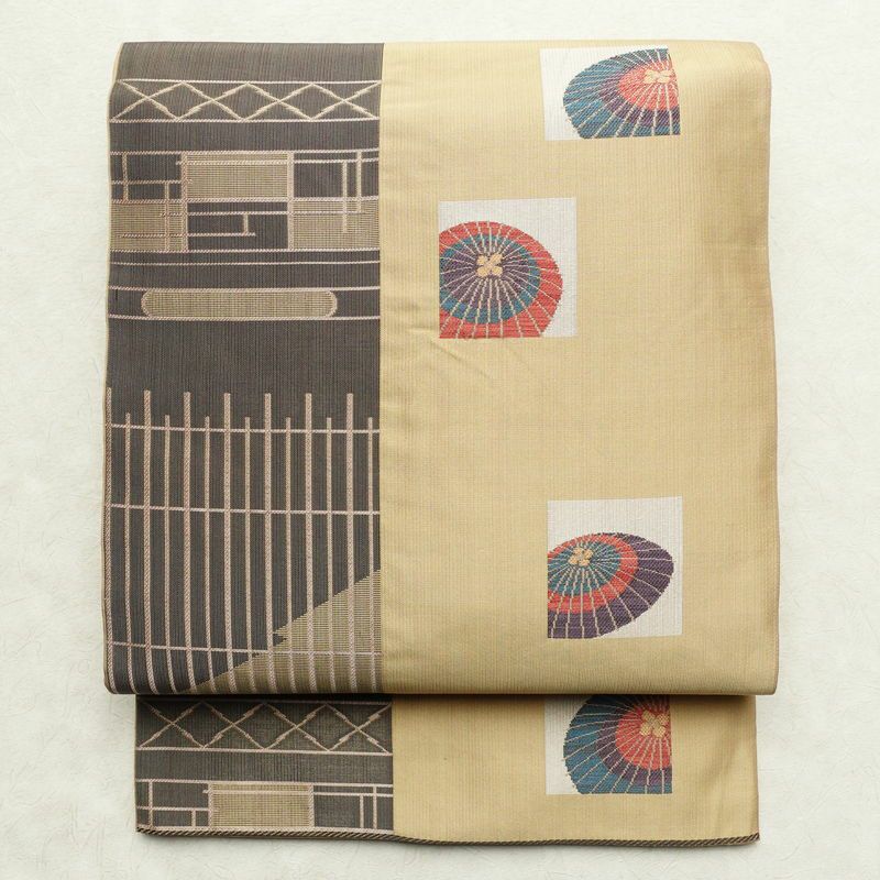 袋帯 六通柄 一般用 正絹 その他の柄 帯 黄・黄土色_画像1