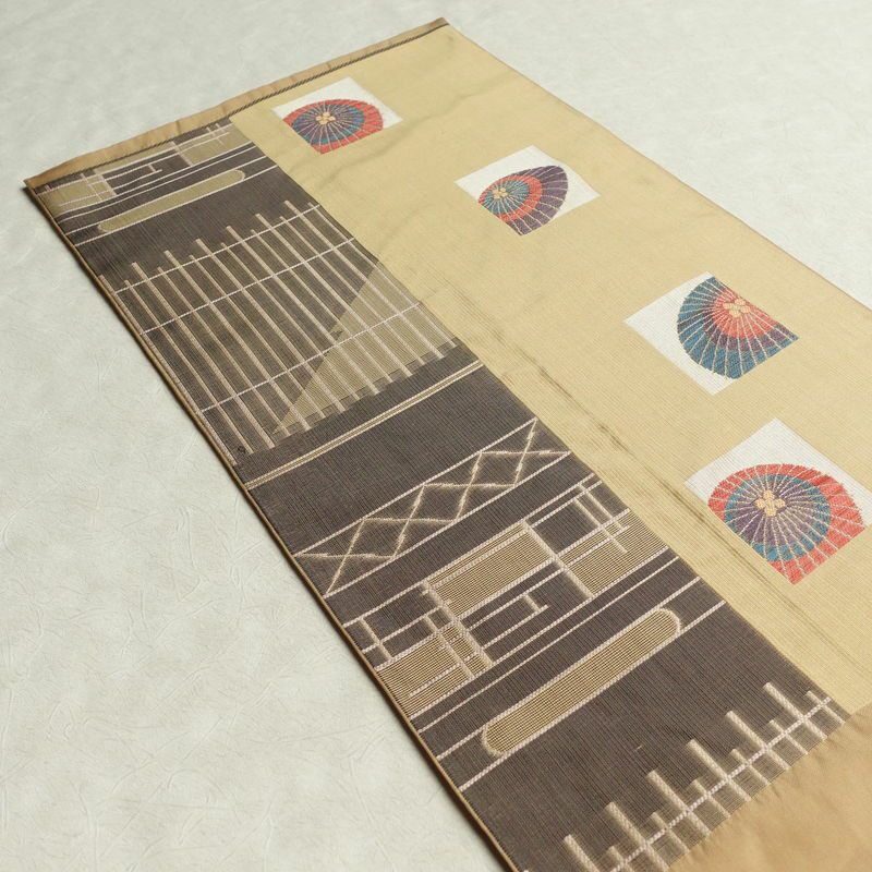 袋帯 六通柄 一般用 正絹 その他の柄 帯 黄・黄土色_画像17