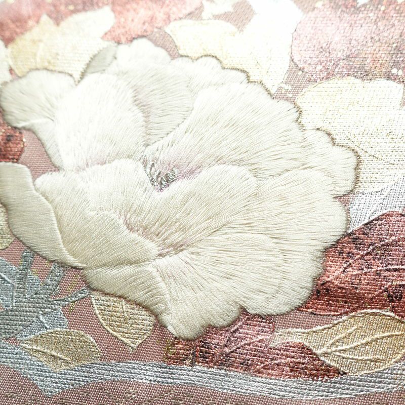 袋帯 六通柄 フォーマル用 正絹 花柄 箔 刺繍 帯 ピンク_画像3