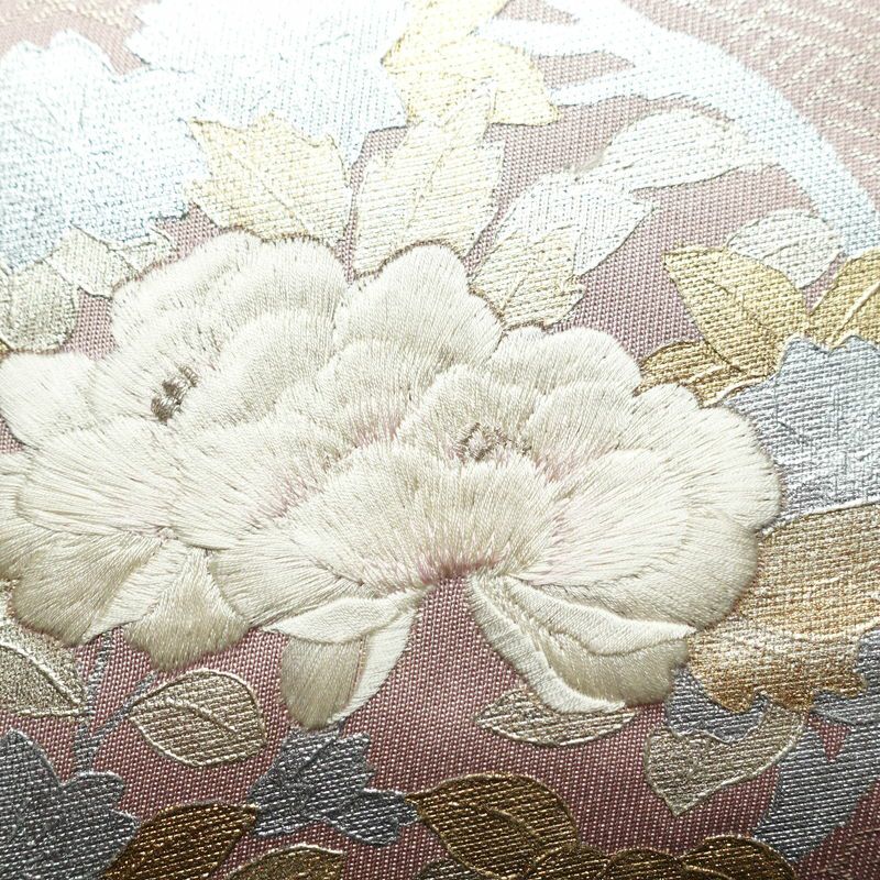 袋帯 六通柄 フォーマル用 正絹 花柄 箔 刺繍 帯 ピンク_画像5