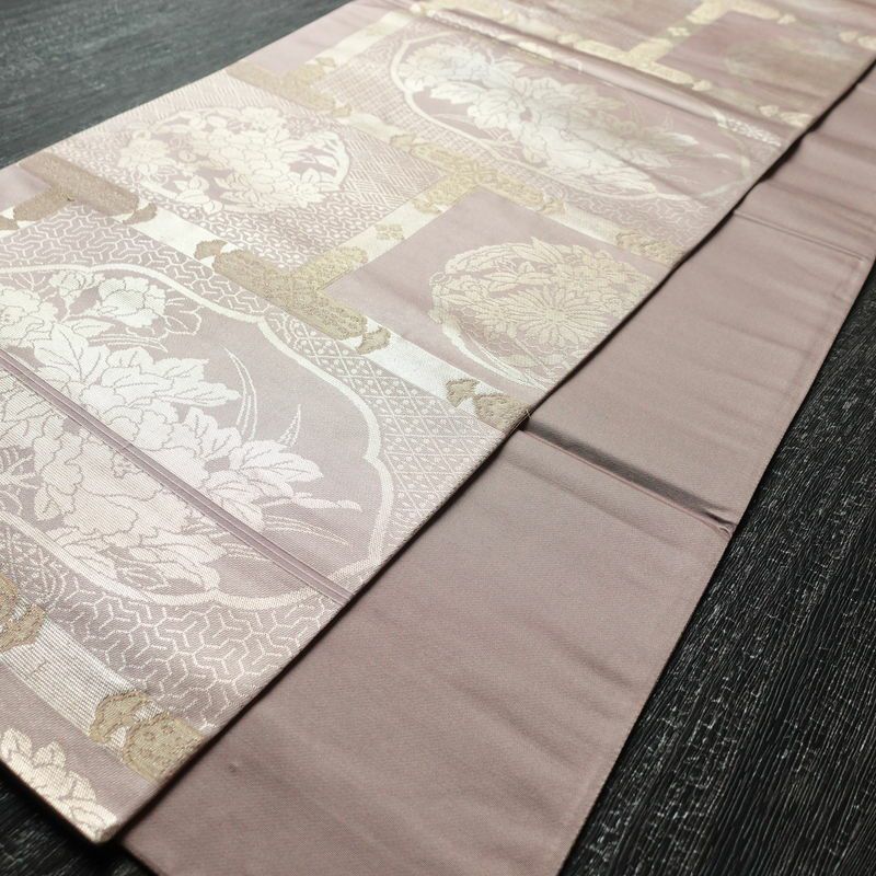 袋帯 六通柄 フォーマル用 正絹 花柄 箔 刺繍 帯 ピンク_画像9