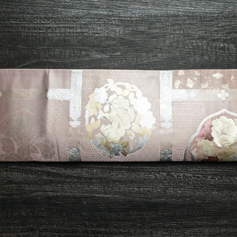 袋帯 六通柄 フォーマル用 正絹 花柄 箔 刺繍 帯 ピンク_画像14