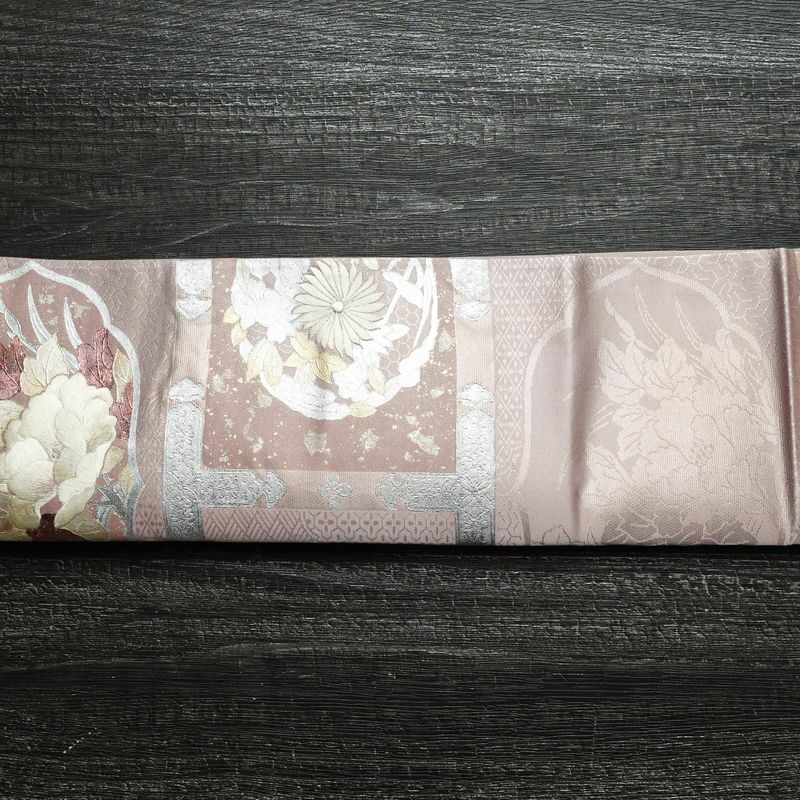 袋帯 六通柄 フォーマル用 正絹 花柄 箔 刺繍 帯 ピンク_画像15