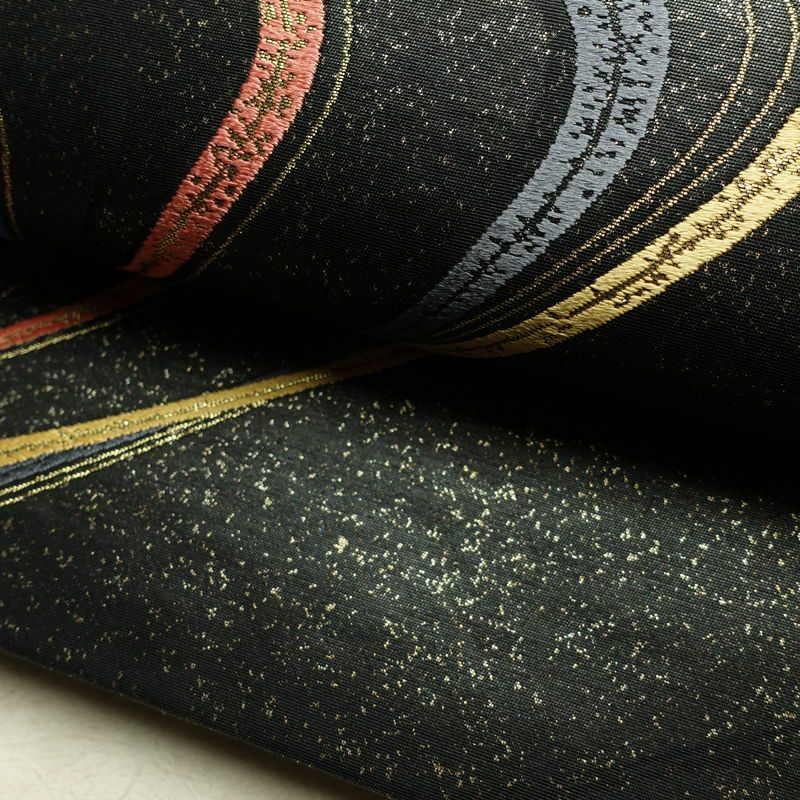 袋帯 六通柄 フォーマル用 正絹 流水・波柄 箔 金糸 帯 黒_画像7