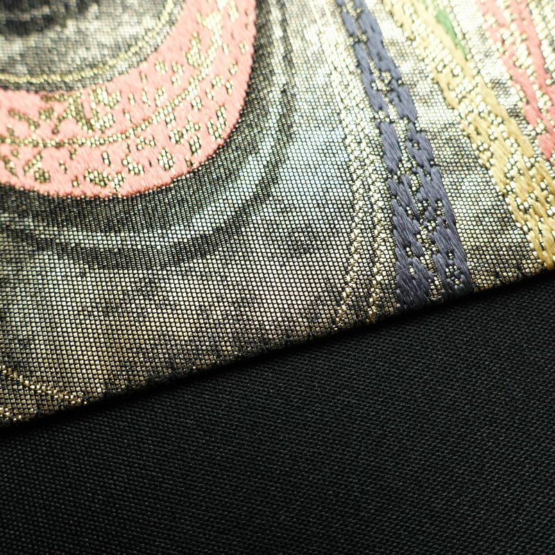 袋帯 六通柄 フォーマル用 正絹 流水・波柄 箔 金糸 帯 黒_画像12