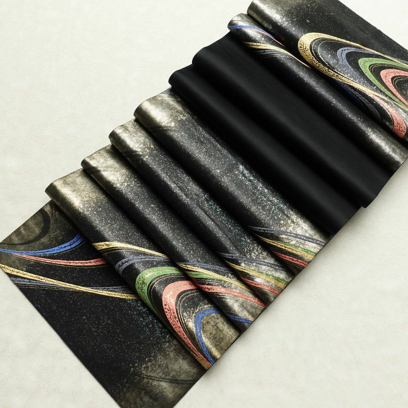 袋帯 六通柄 フォーマル用 正絹 流水・波柄 箔 金糸 帯 黒_画像19