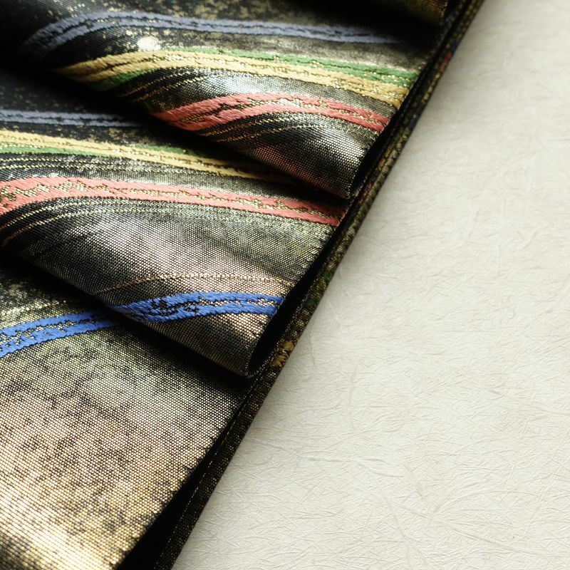袋帯 六通柄 フォーマル用 正絹 流水・波柄 箔 金糸 帯 黒_画像21