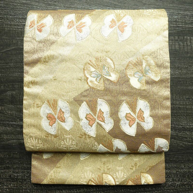 袋帯 六通柄 フォーマル用 正絹 蝶・昆虫柄 箔 金糸 帯 金・銀_画像1