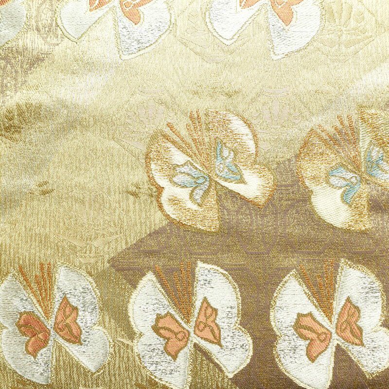 袋帯 六通柄 フォーマル用 正絹 蝶・昆虫柄 箔 金糸 帯 金・銀_画像2