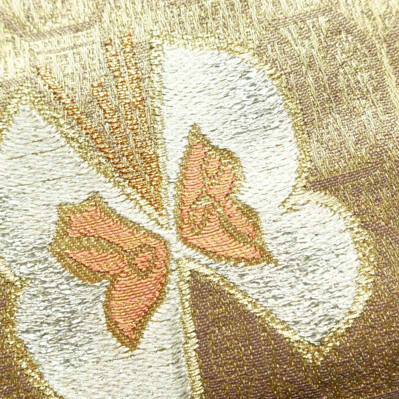 袋帯 六通柄 フォーマル用 正絹 蝶・昆虫柄 箔 金糸 帯 金・銀_画像4