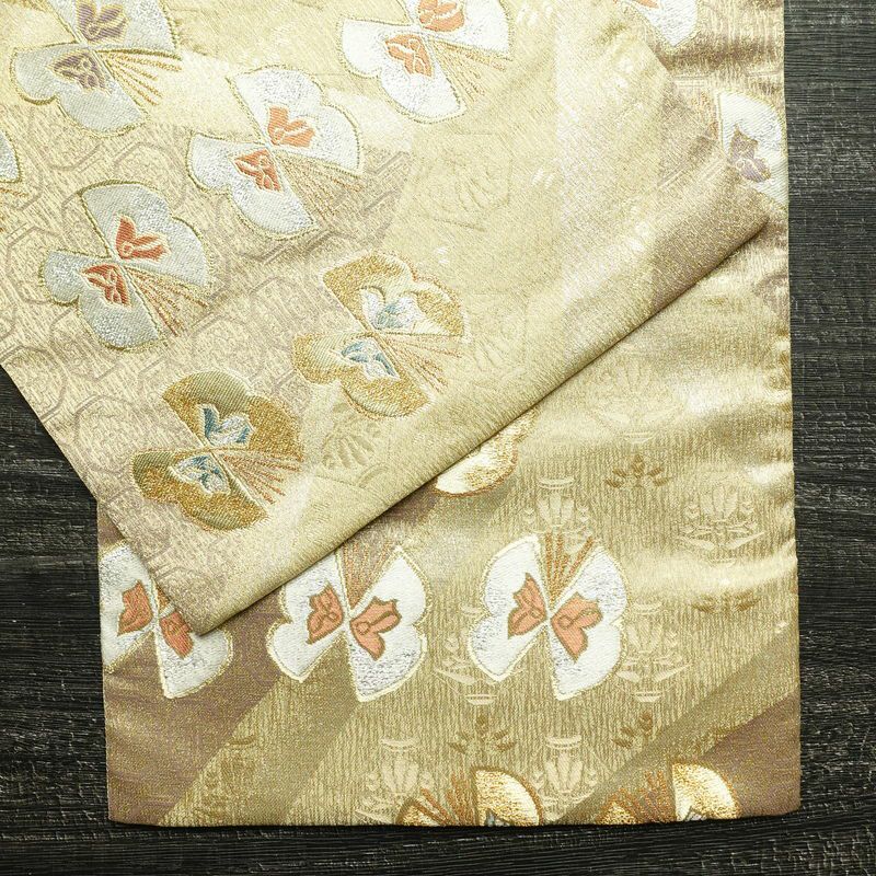 袋帯 六通柄 フォーマル用 正絹 蝶・昆虫柄 箔 金糸 帯 金・銀_画像13