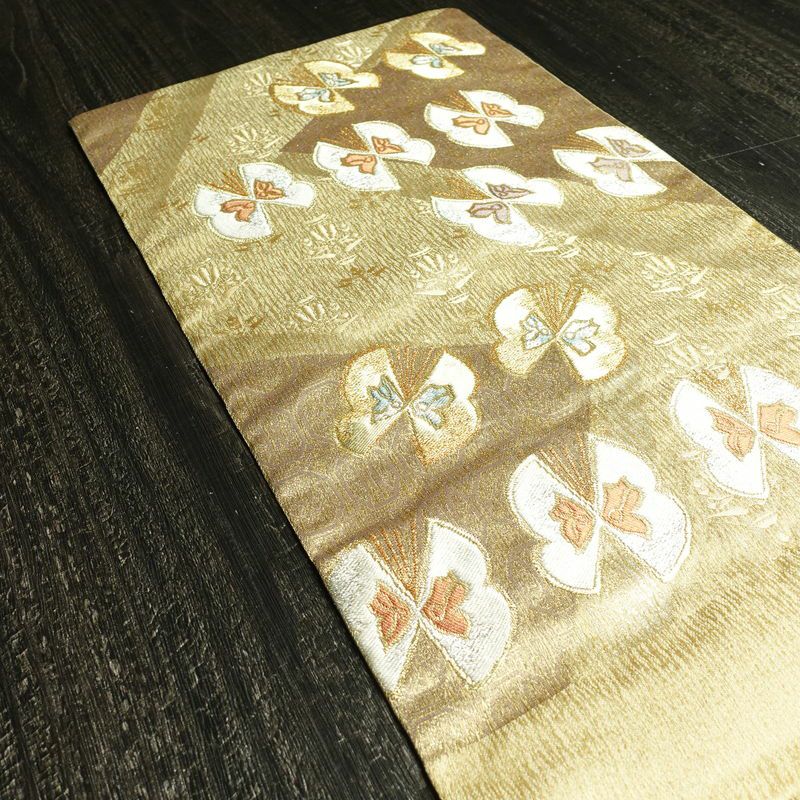 袋帯 六通柄 フォーマル用 正絹 蝶・昆虫柄 箔 金糸 帯 金・銀_画像18