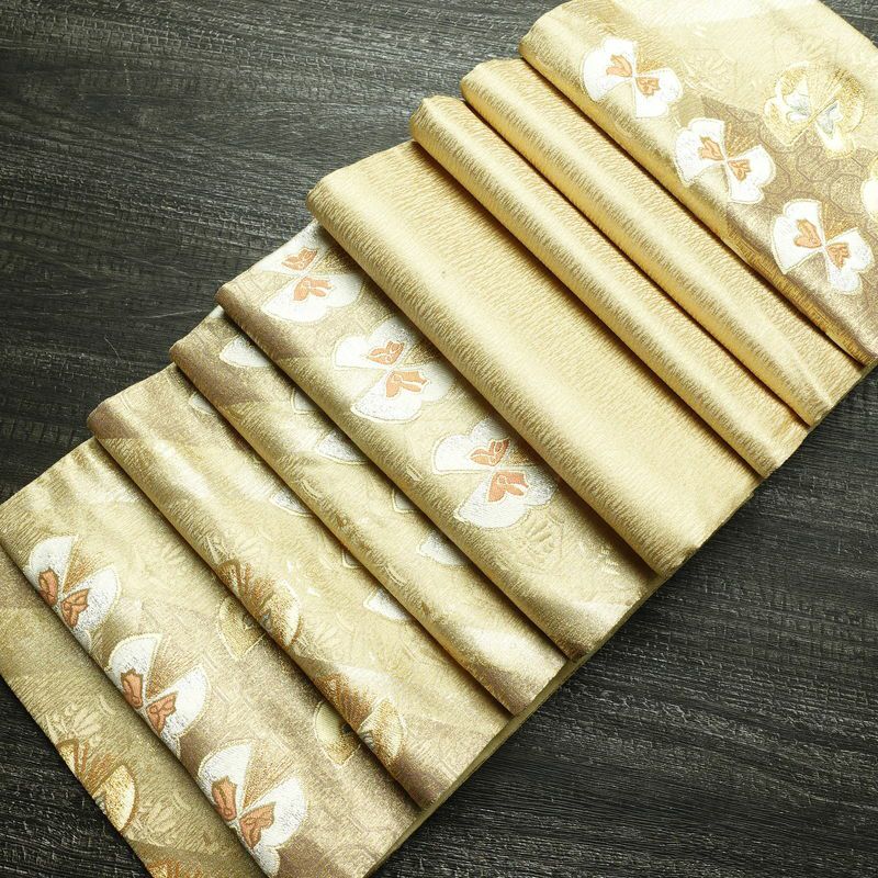 袋帯 六通柄 フォーマル用 正絹 蝶・昆虫柄 箔 金糸 帯 金・銀_画像19