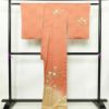 付け下げ 正絹 木の葉・植物柄 袷仕立て 身丈166cm 裄丈67.5cm 箔 金彩 フォーマル 着物 橙_画像2
