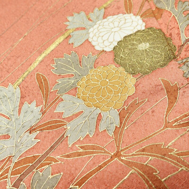 付け下げ 正絹 木の葉・植物柄 袷仕立て 身丈166cm 裄丈67.5cm 箔 金彩 フォーマル 着物 橙_画像10