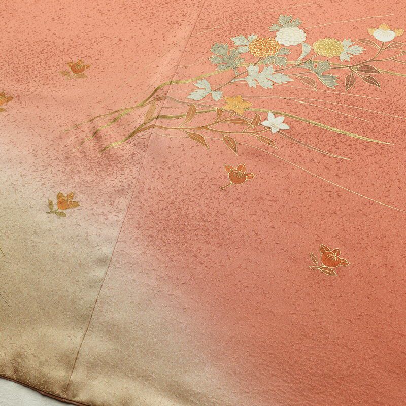 付け下げ 正絹 木の葉・植物柄 袷仕立て 身丈166cm 裄丈67.5cm 箔 金彩 フォーマル 着物 橙_画像12