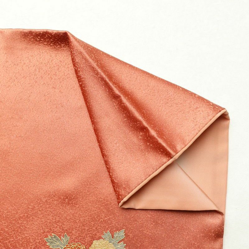 付け下げ 正絹 木の葉・植物柄 袷仕立て 身丈166cm 裄丈67.5cm 箔 金彩 フォーマル 着物 橙_画像16