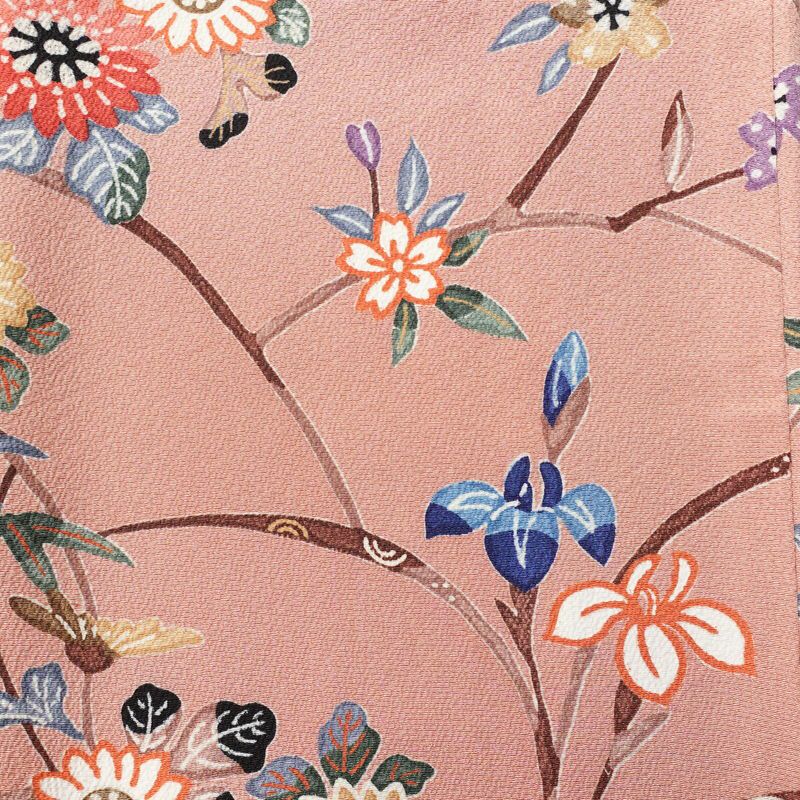 小紋 美品 しつけ糸付き 縮緬 正絹 花柄 袷仕立て 身丈165cm 裄丈65cm 着物 くすみピンク ピンク_画像6