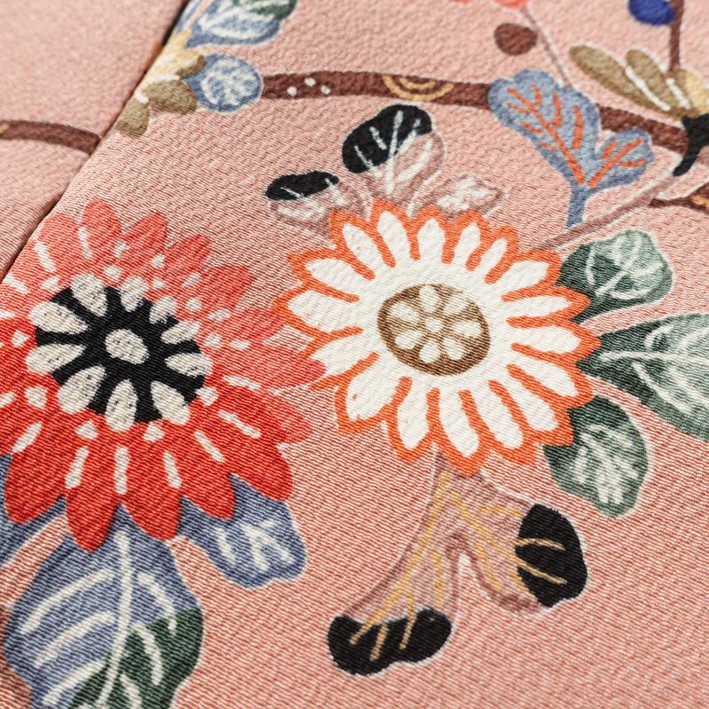 小紋 美品 しつけ糸付き 縮緬 正絹 花柄 袷仕立て 身丈165cm 裄丈65cm 着物 くすみピンク ピンク_画像7